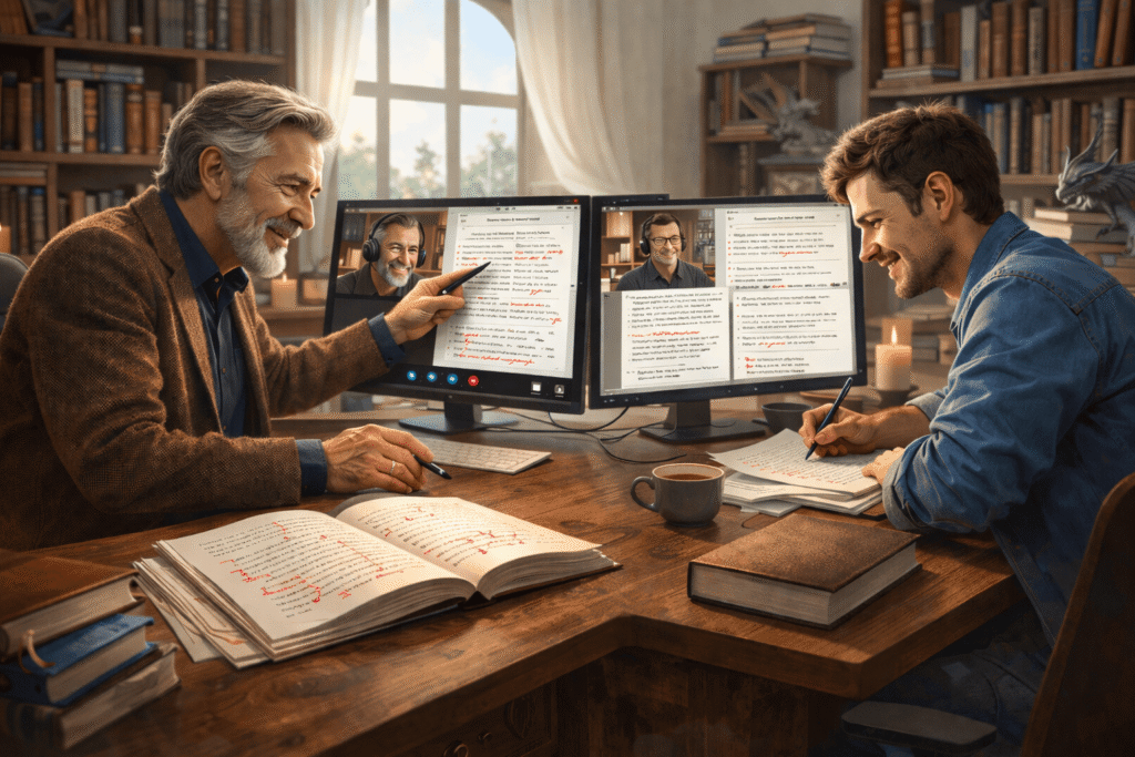 Complicité entre un écrivain expérimenté et un écrivain en formation.